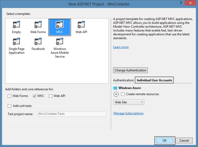 MVC Project Template in VS 2013